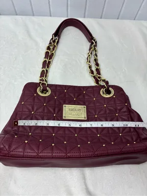 Nicole Miller Quilted Shoulder Bag‎ in Burgundy with Gold Hardware thumbnail 13