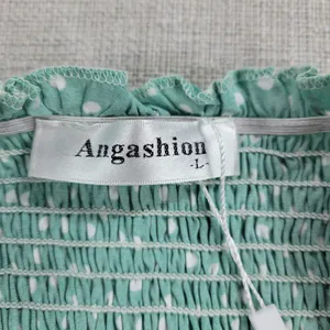 Angashion Womens Jumpsuit Large Green Polka Ruffles Strapless Smocked Wide Leg thumbnail 2