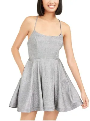 Speechless Glitter Homecoming Skater Mini Dress – Silver – 5 thumbnail 2