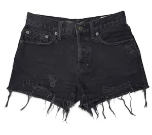 Free People Jean Shorts Womens 26 Black Button Fly Cut Off Raw Hem Denim thumbnail 1