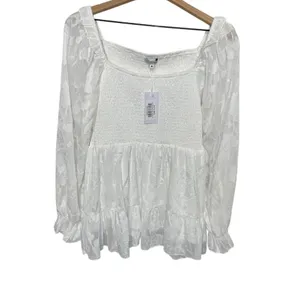 NWT BALTIC BORN Women's Med Ines Smocked Peplum Top White Fairy Romantic thumbnail 2