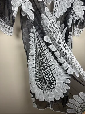 Rebellion Ember Black Sheer Crochet Kimono Embroidery Duster Whimsigoth Western Boho thumbnail 7