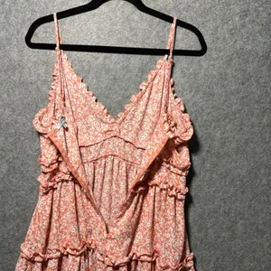 IRIS‎ Floral Ruffle Tiered Mini Summer Dress Coral Pink White Large thumbnail 6