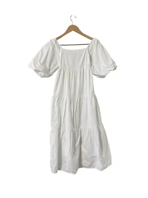 FAITHFULL THE BRAND Kiona Puff Sleeve Smocked Cotton Tiered Midi Dress thumbnail 4