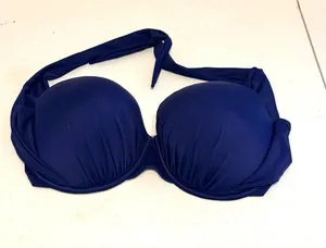Victoria's Secret Navy Blue Tie-Neck Clasp Back Bikini Swim Top 38DD thumbnail 1