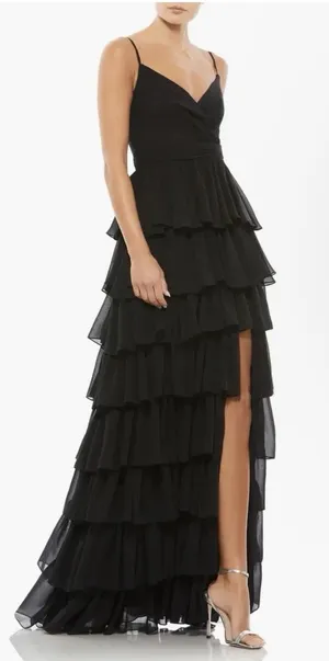 mac duggal dress Sleeveless V Neck Ruffle‎ Skirt Evening Gown Black Size 4 thumbnail 1