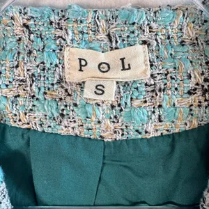 POL Tweed Vest Blazer Sleeveless Jacket Distressed Blue Cream‎ Small Oversized S thumbnail 3