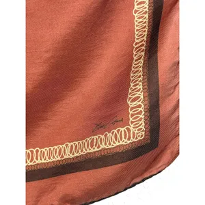 Vintage Tino Cosma 100% Silk Scarf 18” Square Rust Brown Chain Print Hand Rolled thumbnail 3