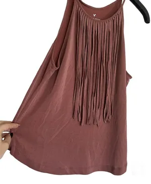 American Eagle Rusty Red Western Fringe Summer Festival Blouse thumbnail 1
