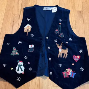 Vintage Christmas Winter Holiday Button Down Vest Sz M thumbnail 1