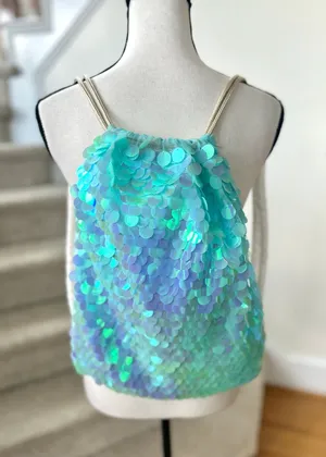 Mermaidcore Aqua Blue Sequin Iridescent Drawstring Backpack thumbnail 1