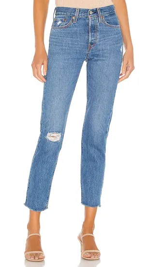 Levi's Wedgie Icon High Rise Button Fly Distressed Straight Leg Jeans thumbnail 1