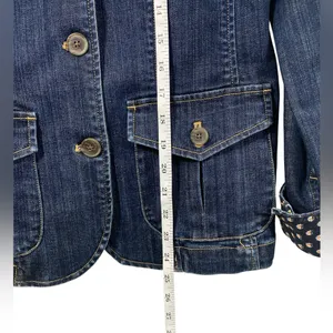 Vintage Inspired Lands’ End Women’s Size 4 Floral Accent Denim Utility Jacket thumbnail 7