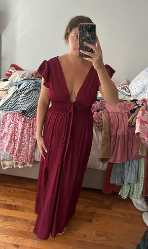 Maroon satin maxi dress Red thumbnail 2