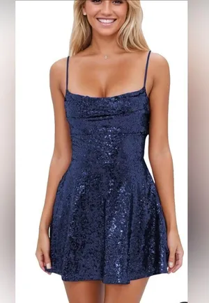 NWT B Darlin Blue Sequin Sparkly Cowl Neck Mini Dress thumbnail 12