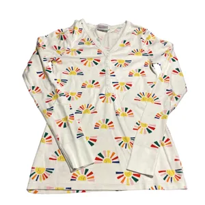 Hanna Andersson Henley Pajama Top Womens Small White Sun Print Organic Cotton thumbnail 1