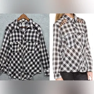 Free People Womens‎ Shirt M Plaid Long Sleeve Snap thumbnail 2