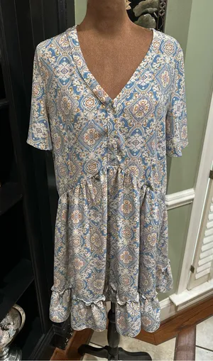 Hailey & Co Blue Floral Button‑Down Flirty Dress – Size Small thumbnail 1
