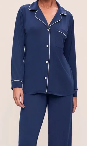 Eberjey Gisele navy blue jersey piped pajama top thumbnail 1