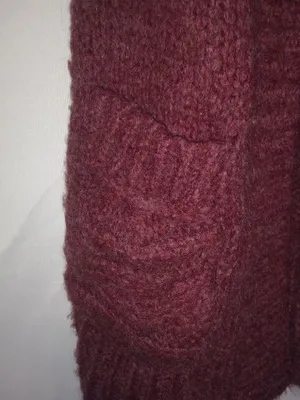 Free People XS Wine Berry Puff Sleeve Big Knit Cardigan Sweater thumbnail 2