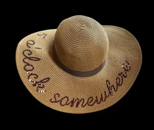 Sun ‘n’ Sand HEADWEAR ‘5 O’clock Somewhere’ Embroidered Sequence Brown Hat thumbnail 1