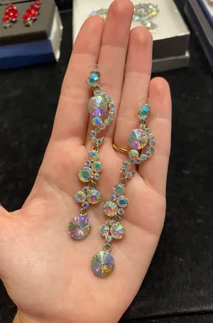 AB Stone Long Earrings Silver thumbnail 3