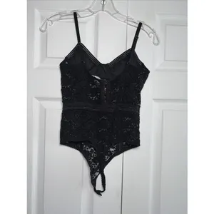 Honey Punch Lace Bustier Bodysuit Womens Size M Black Lingerie Hook‎ Eye Mesh thumbnail 4