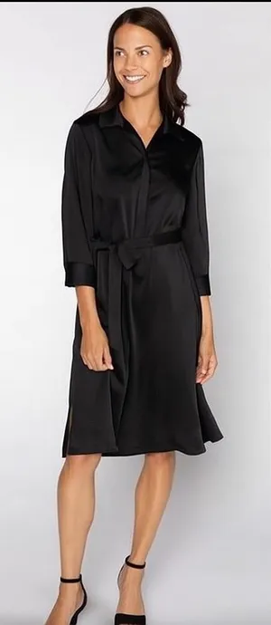 S’EDGE Black Satin 3/4‎ Sleeve Midi Dress NWT Size Medium thumbnail 1