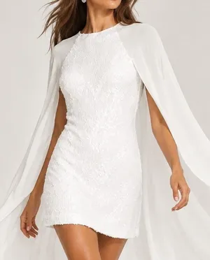 One33 Social White Sequin Cape Minidress Size 10 Bridal Cocktail Sheath thumbnail 1