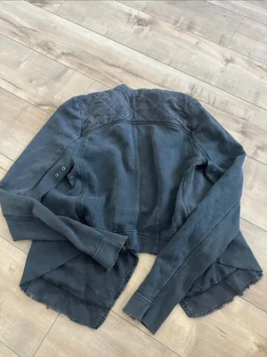 Free People Distressed Charcoal Gray Wash Cotton Shrunken Moto Jacket Size S thumbnail 12