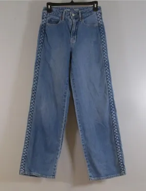 Old Navy Extra High Rise Sky-Hi Wide Leg Braided Trim Denim Jeans Womens Size 0 thumbnail 1
