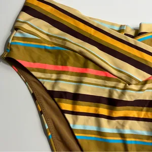 Aerie • NWT Yellow and Brown Blue Striped Bikini Bottom High Cut Cheeky thumbnail 4