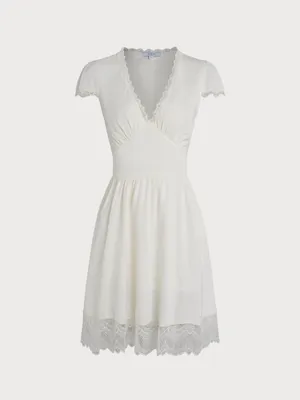 Rihoas Apricot V Neck Lace Splicing Mini Dress thumbnail 9