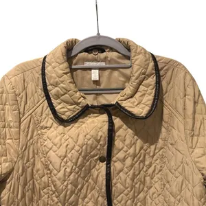 Charter Club Womens Beige‎ Quilted Barn Jacket Faux Leather Trim Size Large thumbnail 2
