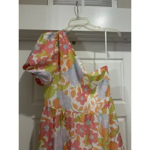 J. Marie one shoulder midi floral dress Sz Medium Wedding Brunch Garden Party thumbnail 2