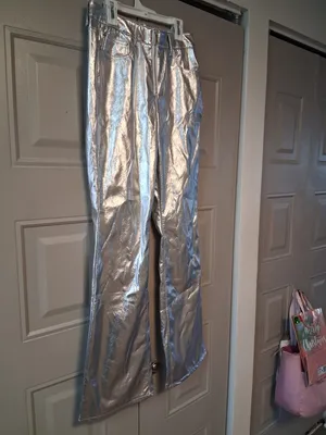 Love, Fire bell bottom y2k 2000s millenium pants in metallic platinum silver size 7. thumbnail 3