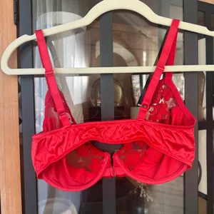 Vintage Dior silk lace bra wiring sheer mesh floral red sexy claspfront lingerie thumbnail 2