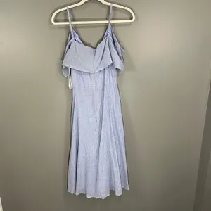 Lulus Pinstripe Midi Dress Womens Large Blue NWT Ruffle Cold Shoulder Pocket thumbnail 9