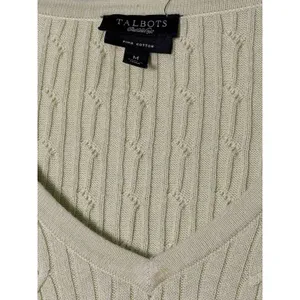 Talbots Lime Green Cable Knit V-Neck Sweater Long Sleeve Pullover Cozy Preppy M thumbnail 3