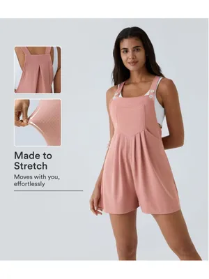 Halara Pockets Waffle Casual Short Overalls Size S (oversized) Muted Pink thumbnail 2