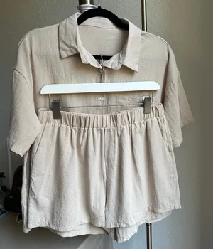 Amazon Cream 2-Piece Short Sleeve Button Up Set thumbnail 1