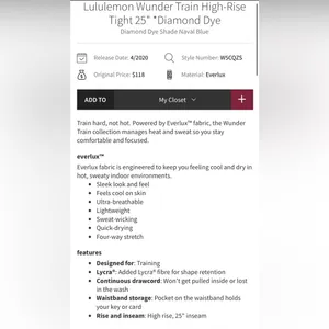 Lululemon Wunder Train High Rise 25” tights Diamond Dye Shade Naval Blue size 18 thumbnail 6