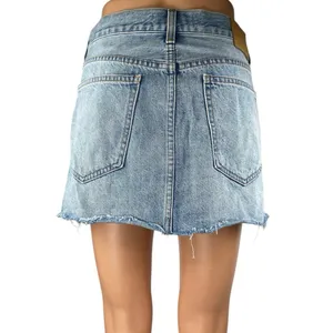 Aritzia Denim Forum Tori Blue Distressed Frayed Raw Hem Mini Denim Jean Skirt 29 thumbnail 3