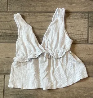 Caution To The Wind White Tie Front Ruffled Tank Top thumbnail 1