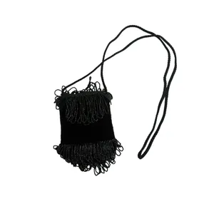 VINTAGE Black Beaded Cocktail Beaded Evening Bag thumbnail 3