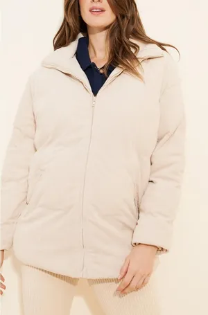Dot + Lu Maternity Corduroy Puffer Jacket Tan Size L thumbnail 1