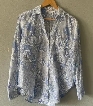 Roller Rabbit Blue and White Botanical Button-Down Shirt thumbnail 1