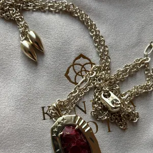 Kendra Scott Gold Necklace with Deep Red Faceted Pendant thumbnail 7
