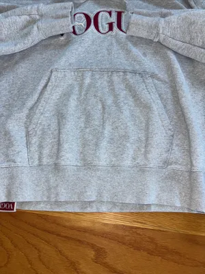 Vogue Light Heather Gray Hoodie with Burgundy Logo thumbnail 3