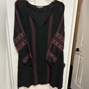 Miss Me Black Dress Boho Shabby Chic Bell Sleeve Embroidery Medium thumbnail 2